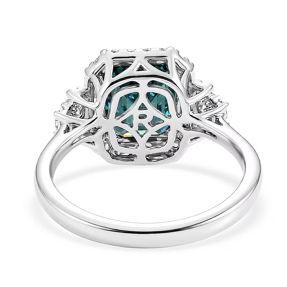 Certified & Appraised Rhapsody AAAA Monte Belo Indicolite and Diamond E-F VS 3.00 ctw Ring in 950 Platinum 5.51 Grams image number 6