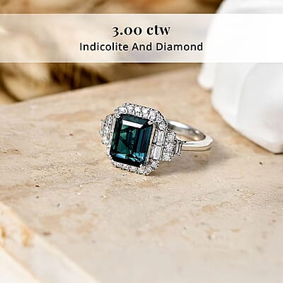 Certified & Appraised Rhapsody AAAA Monte Belo Indicolite and Diamond E-F VS 3.00 ctw Ring in 950 Platinum (Size 8.0) 5.51 Grams