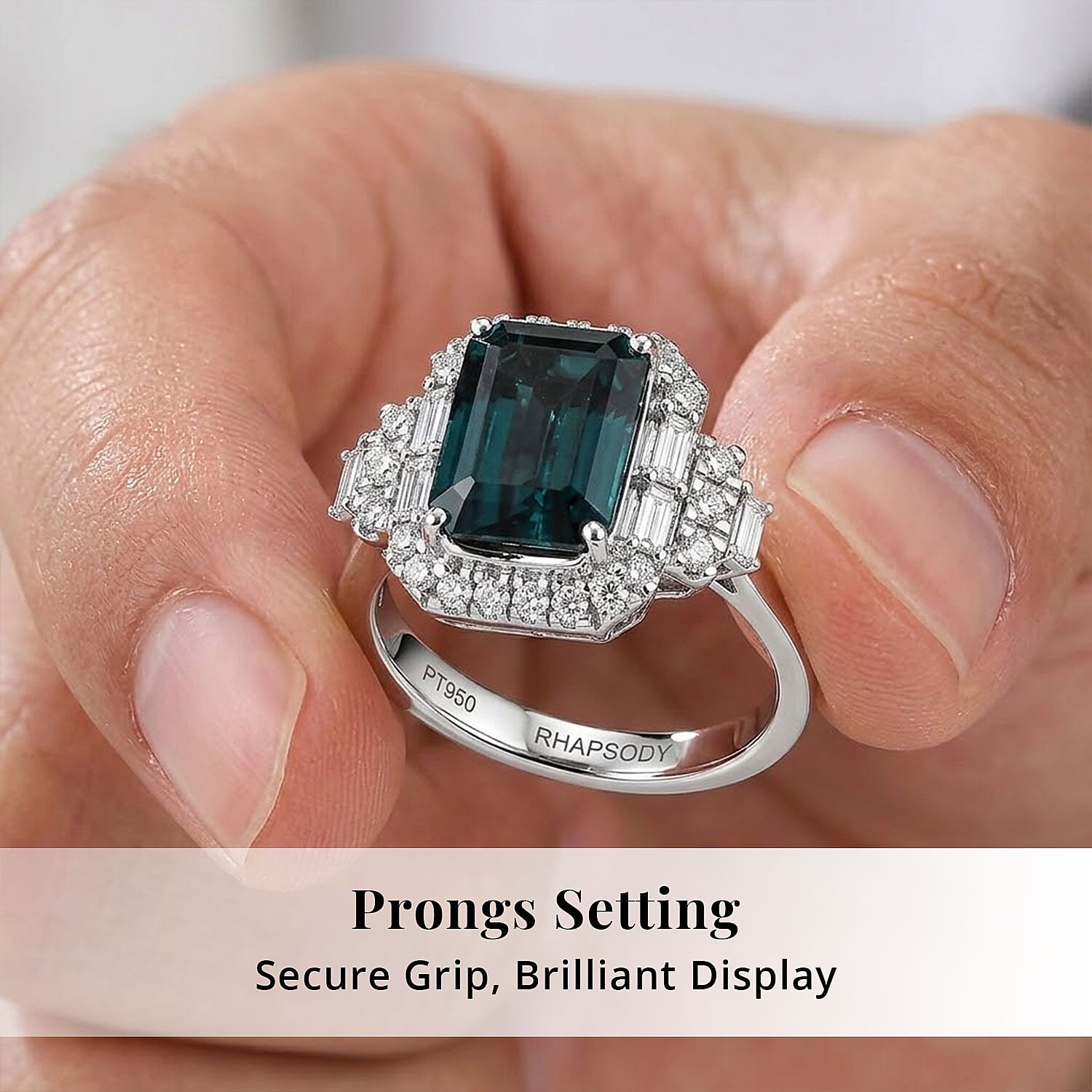 Certified & Appraised Rhapsody AAAA Monte Belo Indicolite and Diamond E-F VS 3.00 ctw Ring in 950 Platinum (Size 8.0) 5.51 Grams