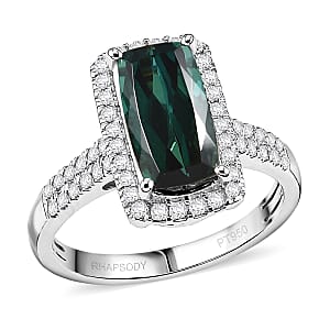 Certified & Appraised Rhapsody AAAA Monte Belo Indicolite and Diamond E-F VS 4.00 ctw Ring in 950 Platinum (Size 10.0) 6.90 Grams