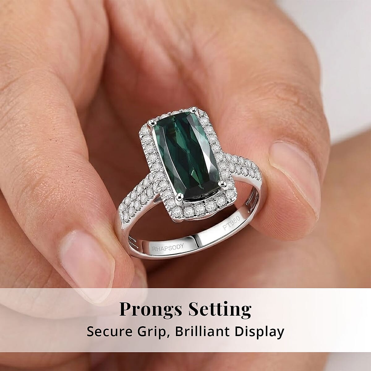 Certified & Appraised Rhapsody AAAA Monte Belo Indicolite and Diamond E-F VS 4.00 ctw Ring in 950 Platinum (Size 10.0) 6.90 Grams image number 4