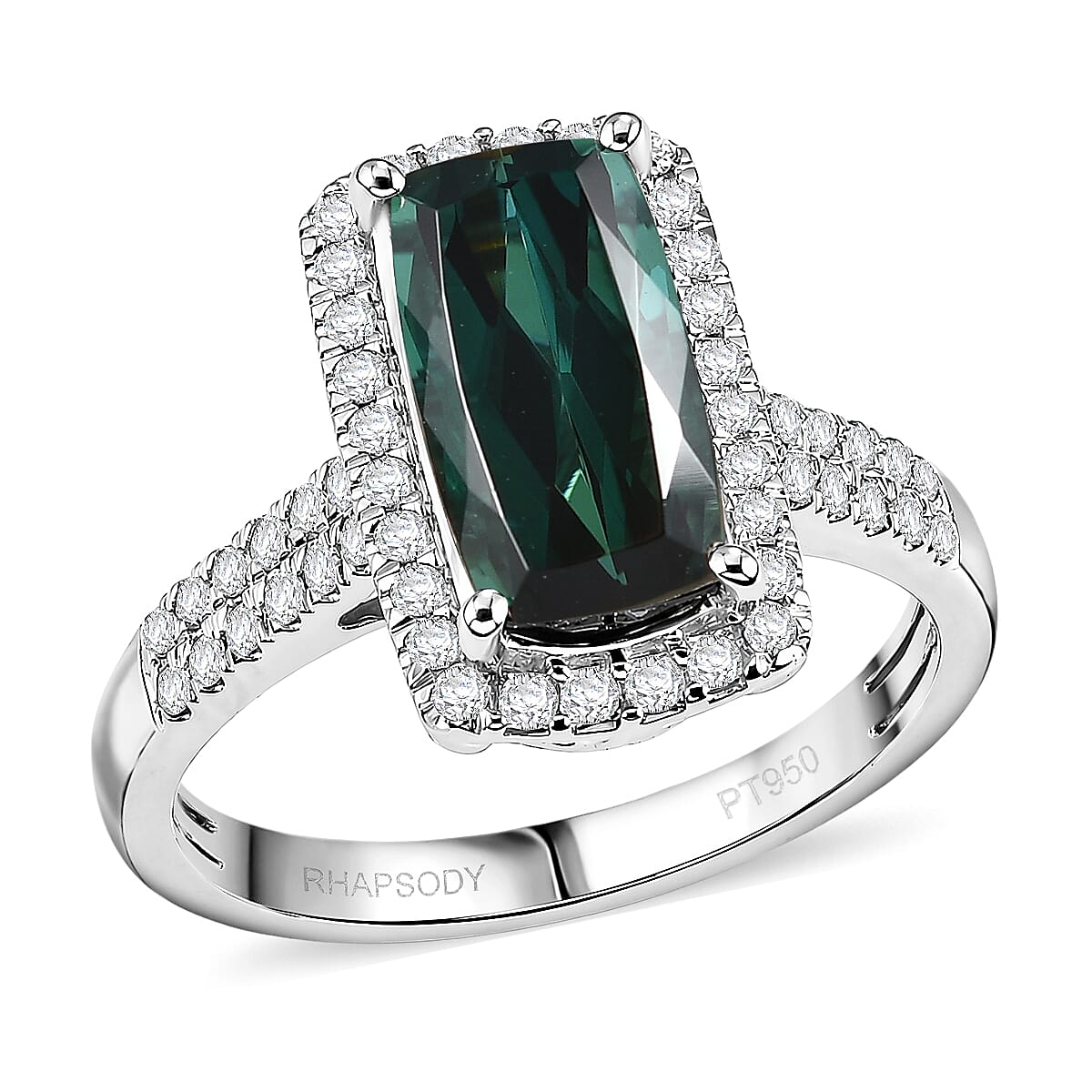 Certified & Appraised Rhapsody AAAA Monte Belo Indicolite and Diamond E-F VS 4.00 ctw Ring in 950 Platinum (Size 6.0) 6.90 Grams