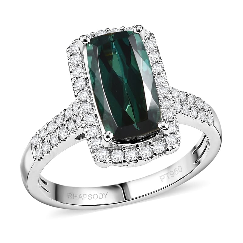 Certified & Appraised Rhapsody AAAA Monte Belo Indicolite and Diamond E-F VS 4.00 ctw Ring in 950 Platinum (Size 6.0) 6.90 Grams