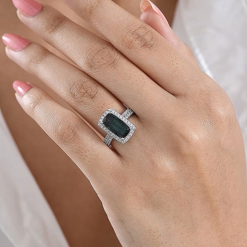 Certified & Appraised Rhapsody AAAA Monte Belo Indicolite and Diamond E-F VS 4.00 ctw Ring in 950 Platinum (Size 6.0) 6.90 Grams