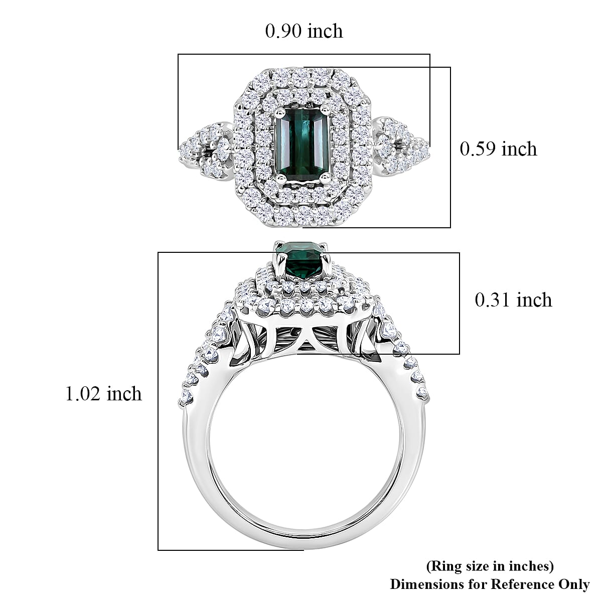 Certified & Appraised D'Joy Premium Monte Belo Indicolite and Moissanite 1.50 ctw Ring in Rhodium Over Sterling Silver (Size 10.0) image number 5