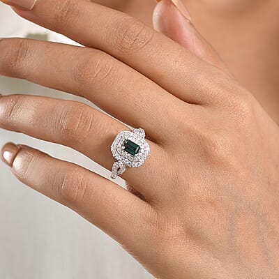Certified & Appraised D'Joy Premium Monte Belo Indicolite and Moissanite 1.50 ctw Ring in Rhodium Over Sterling Silver (Size 6.0)