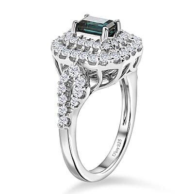 Certified & Appraised D'Joy Premium Monte Belo Indicolite and Moissanite 1.50 ctw Ring in Rhodium Over Sterling Silver (Size 6.0)