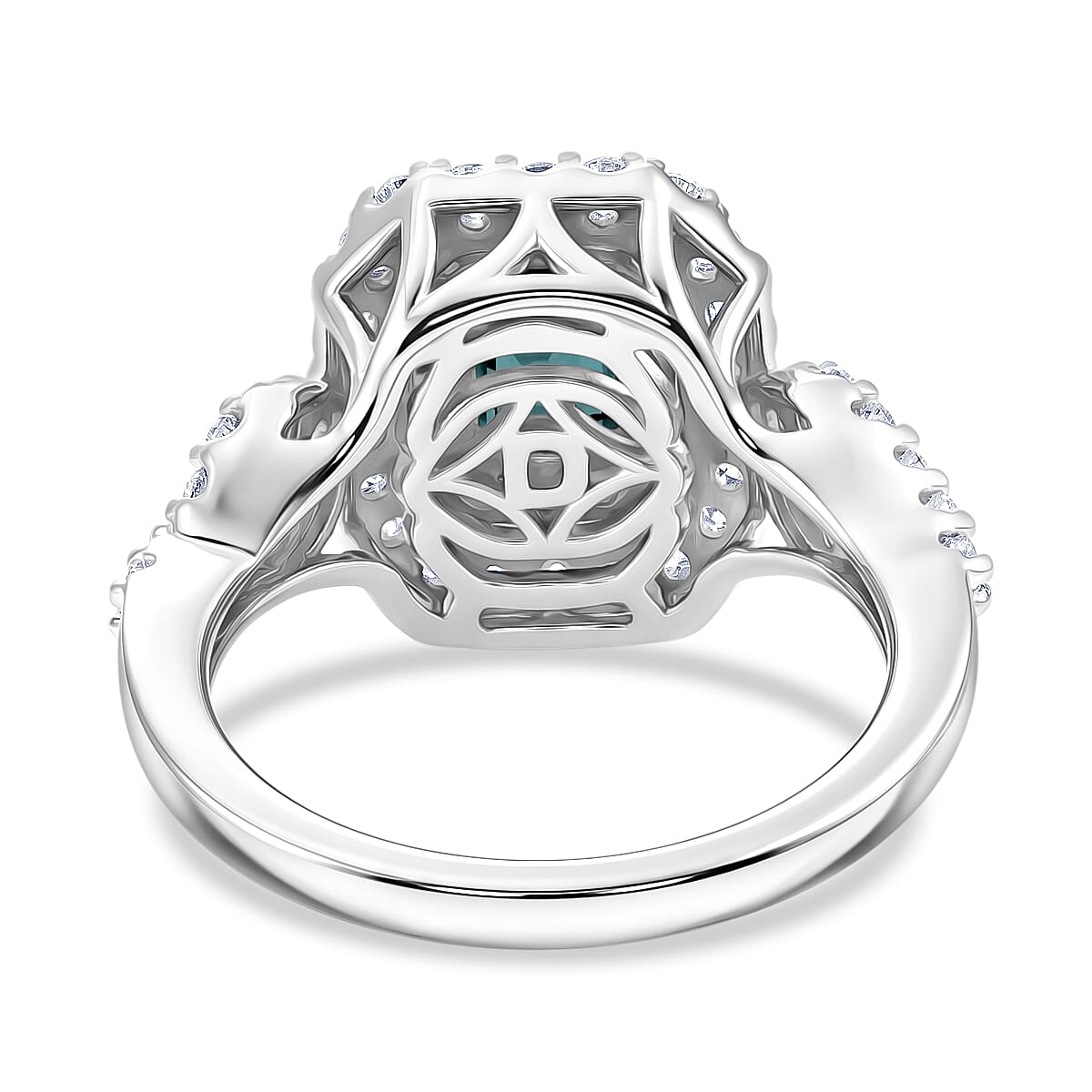 Certified & Appraised D'Joy Premium Monte Belo Indicolite and Moissanite 1.50 ctw Ring in Rhodium Over Sterling Silver (Size 6.0)