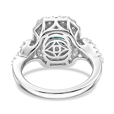 Certified & Appraised D'Joy Premium Monte Belo Indicolite and Moissanite 1.50 ctw Ring in Rhodium Over Sterling Silver (Size 6.0)