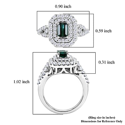 Certified & Appraised D'Joy Premium Monte Belo Indicolite and Moissanite 1.50 ctw Ring in Rhodium Over Sterling Silver (Size 6.0)