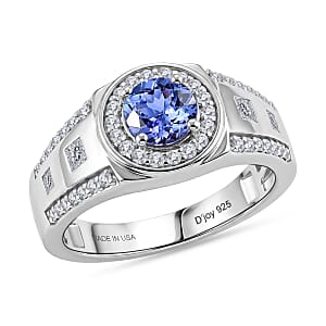 Certified & Appraised D'Joy Tanzanite and Moissanite 1.90 ctw Men's Ring in Rhodium Over Sterling Silver (Size 10.0)