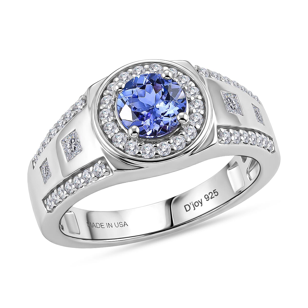 Certified & Appraised D'Joy Tanzanite and Moissanite 1.90 ctw Men's Ring in Rhodium Over Sterling Silver (Size 8.0)