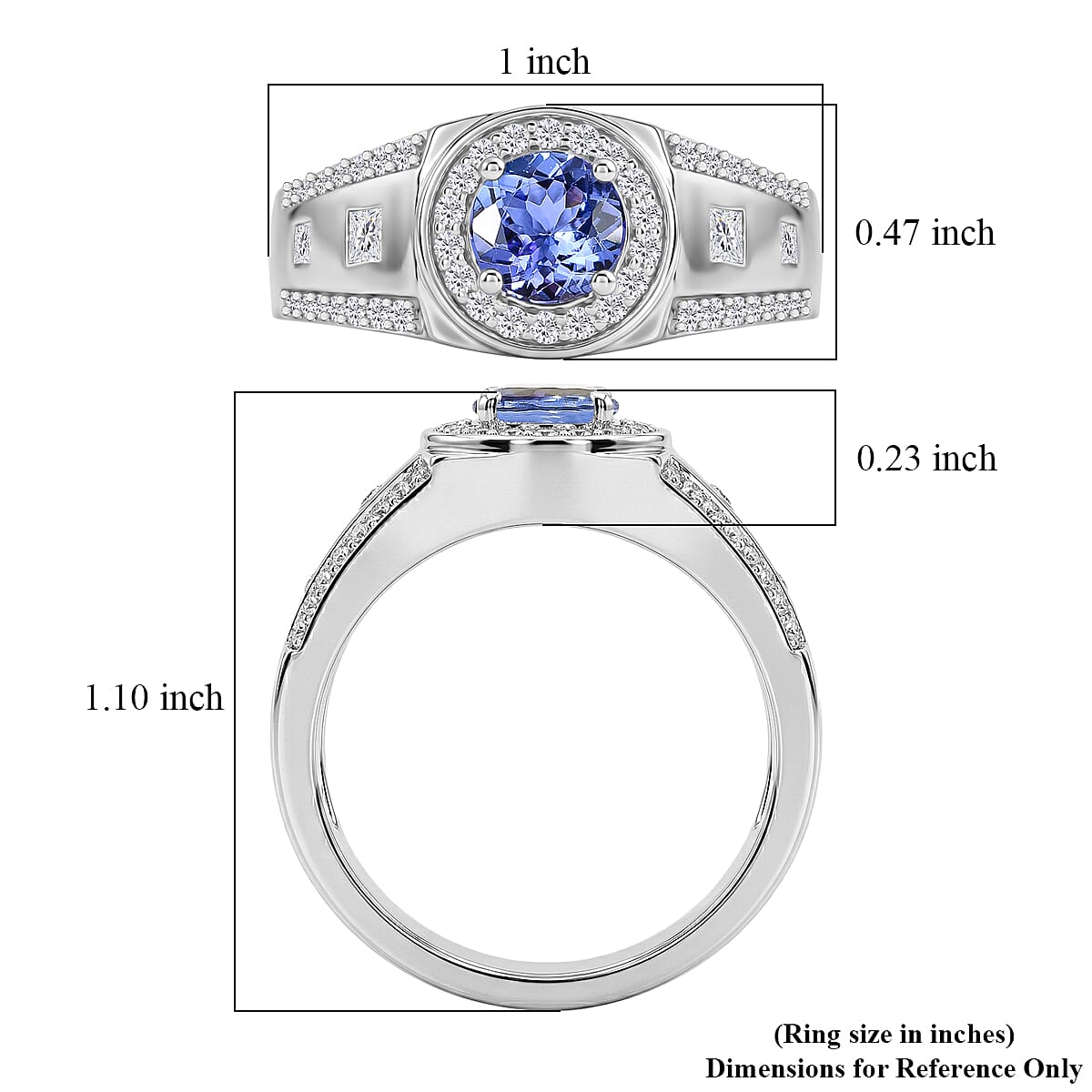Certified & Appraised D'Joy Tanzanite and Moissanite 1.90 ctw Men's Ring in Rhodium Over Sterling Silver (Size 8.0)