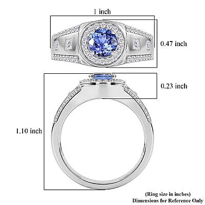 Certified & Appraised D'Joy Tanzanite and Moissanite 1.90 ctw Men's Ring in Rhodium Over Sterling Silver (Size 8.0)