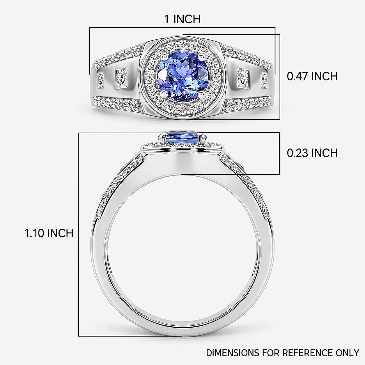 Certified & Appraised D'Joy Tanzanite and Moissanite 1.90 ctw Men's Ring in Rhodium Over Sterling Silver (Size 8.0)