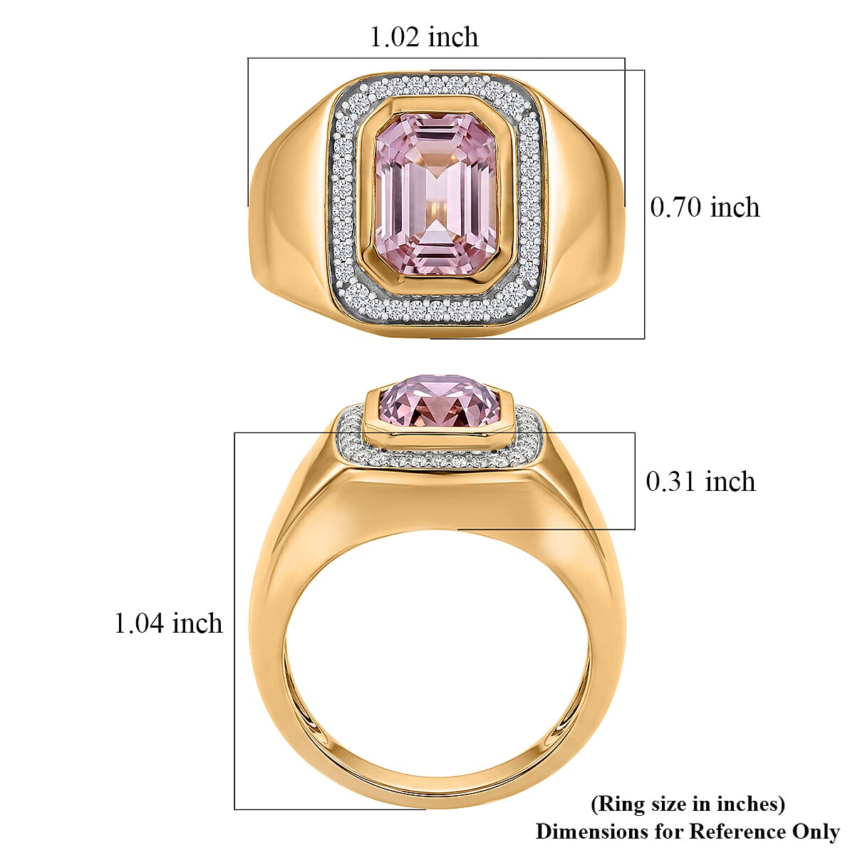 D'Joy Premium Martha Rocha Kunzite and Moissanite 4.35 ctw Men's Ring in 18K Vermeil Yellow Gold Over Sterling Silver (Size  10.0)