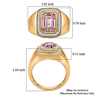 D'Joy Premium Martha Rocha Kunzite and Moissanite 4.35 ctw Men's Ring in 18K Vermeil Yellow Gold Over Sterling Silver (Size  10.0)