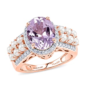 D'Joy Premium Martha Rocha Kunzite and Multi Gemstone 4.25 ctw Blush Pearl Band Ring in 18K Vermeil Rose Gold Over Sterling Silver (Size  10.0)