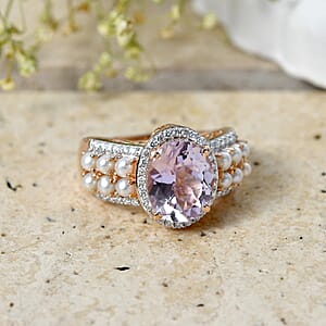 D'Joy Premium Martha Rocha Kunzite and Multi Gemstone 4.25 ctw Blush Pearl Band Ring in 18K Vermeil Rose Gold Over Sterling Silver (Size  10.0)
