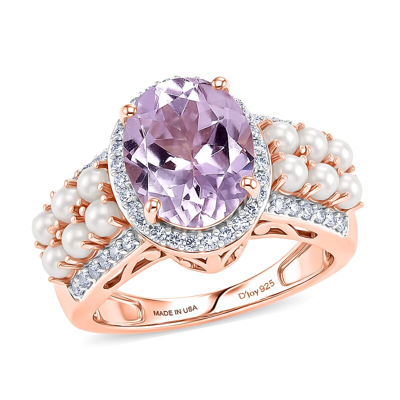 D'Joy Premium Martha Rocha Kunzite and Multi Gemstone 4.25 ctw Blush Pearl Band Ring in 18K Vermeil Rose Gold Over Sterling Silver (Size  6.0)