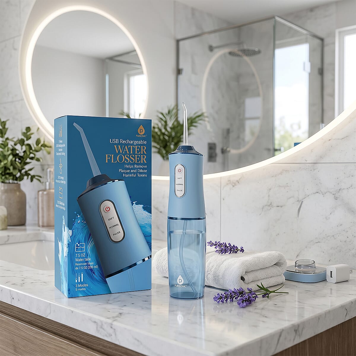 Pursonic USB Rechargeable Water Flosser -Blue image number 1