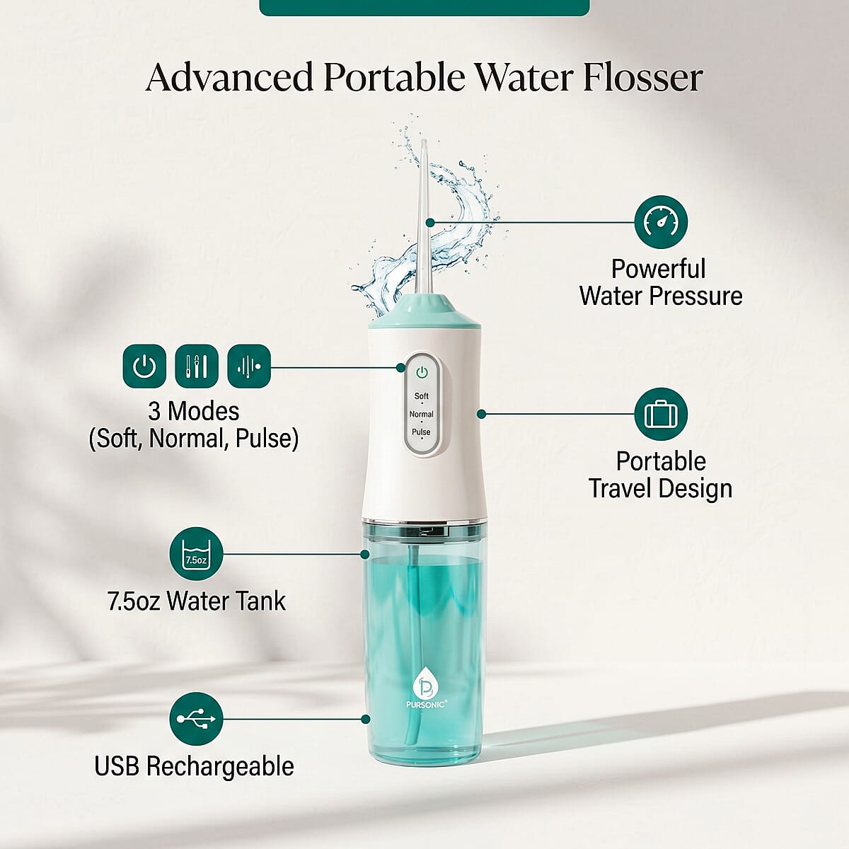 Pursonic USB Rechargeable Water Flosser -White image number 1