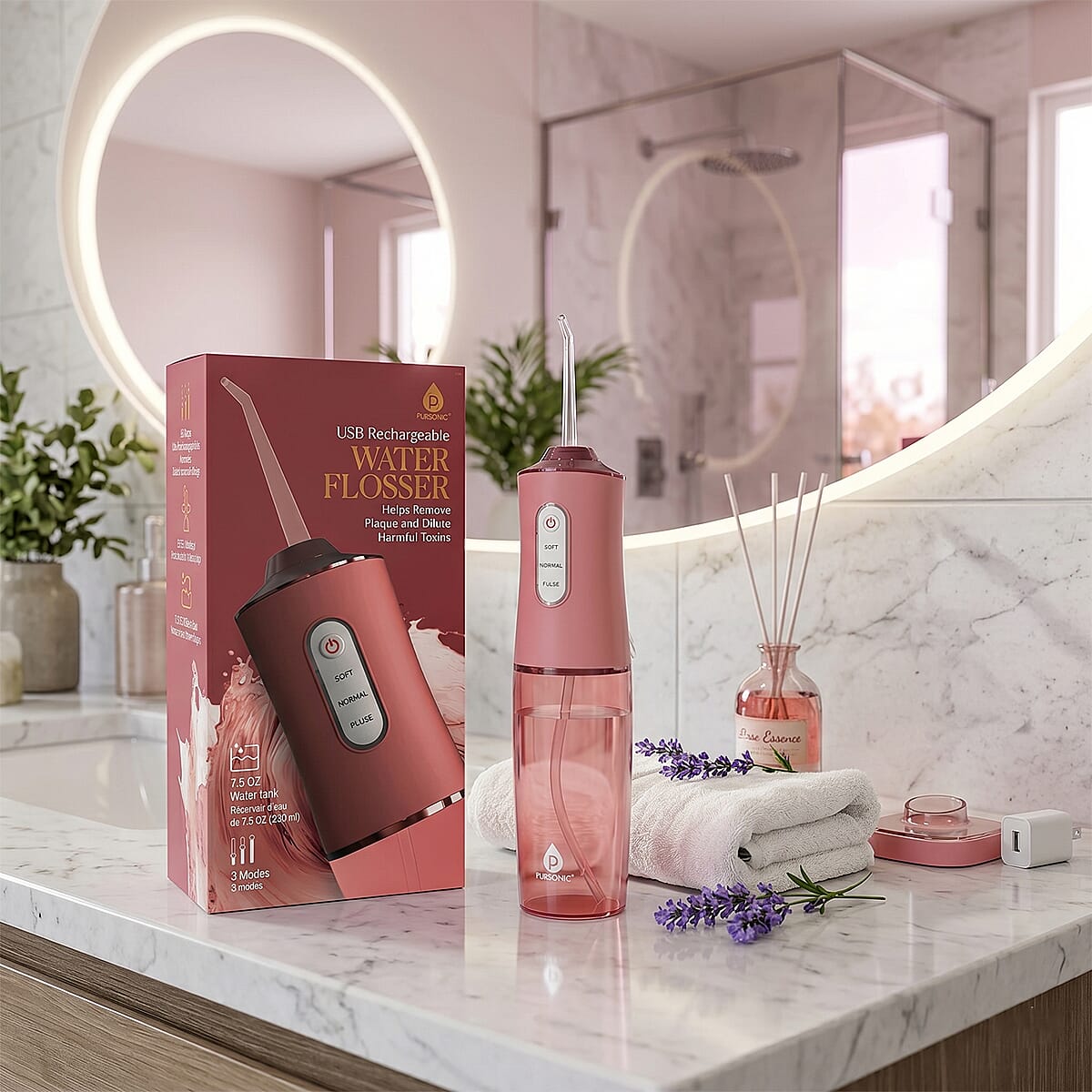 Pursonic USB Rechargeable Water Flosser -Pink image number 1