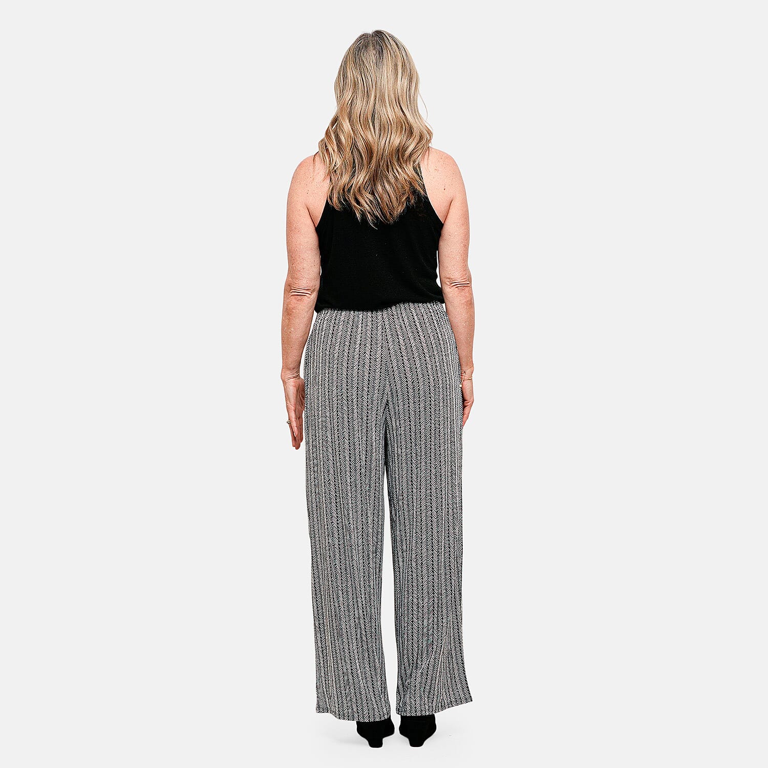 Joi De Vivre Herringbone print 30 Black/Eggshell Pants with Sash and Pockets -L