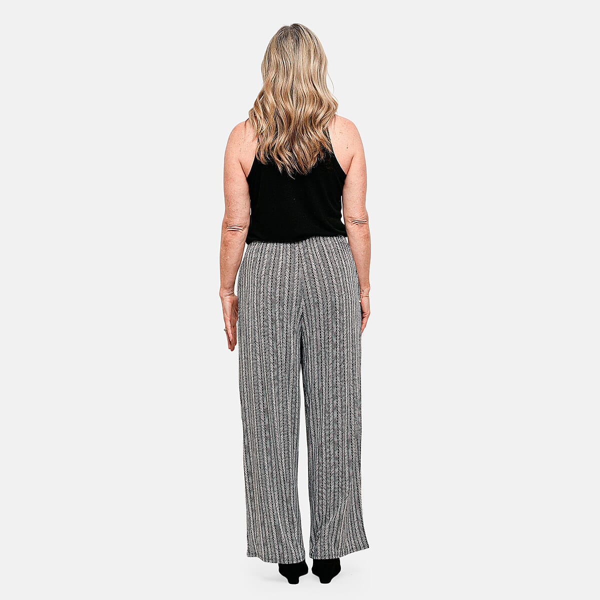 Joi De Vivre Herringbone print 30 Black/Eggshell Pants with Sash and Pockets -L image number 3