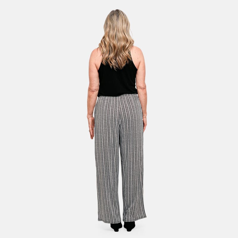 Joi De Vivre Herringbone print 30 Black/Eggshell Pants with Sash and Pockets -L