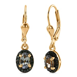 D'Joy Green Tanzanite and Green Diamond IR 1.10 ctw Earrings in 18K Vermeil Yellow Gold Over Sterling Silver
