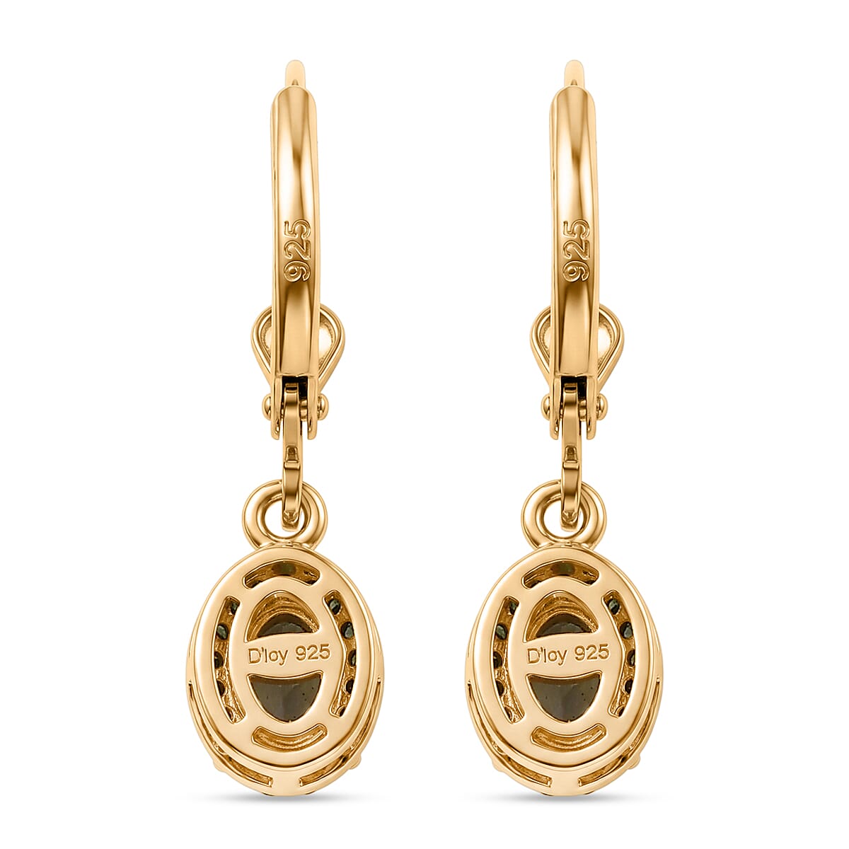 D'Joy Green Tanzanite and Green Diamond IR 1.10 ctw Earrings in 18K Vermeil Yellow Gold Over Sterling Silver