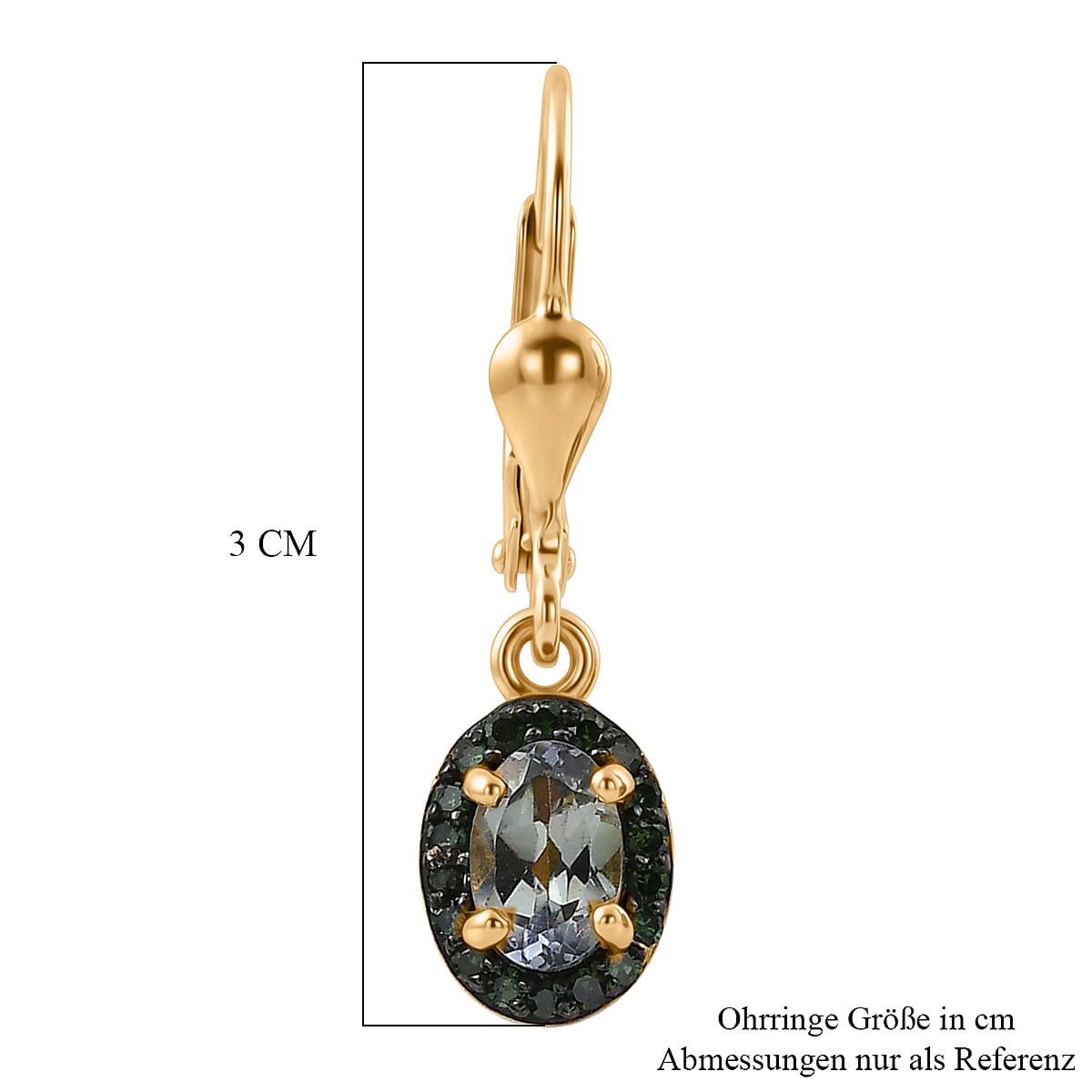 D'Joy Green Tanzanite and Green Diamond IR 1.10 ctw Earrings in 18K Vermeil Yellow Gold Over Sterling Silver image number 5