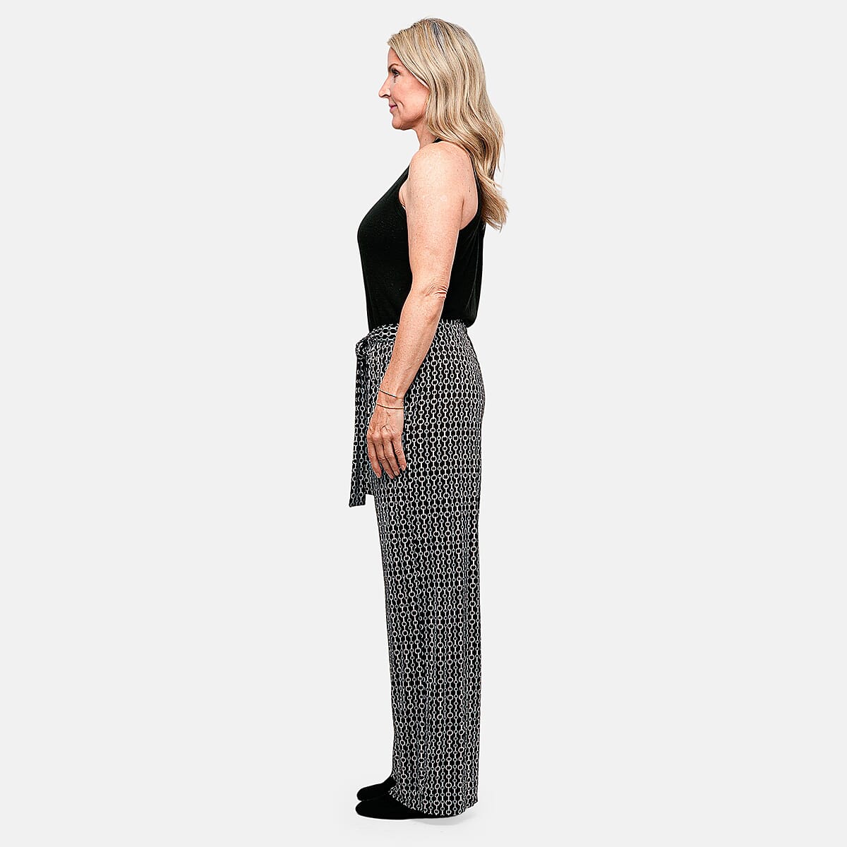 Joi De Vivre Chain Print 30 Black/Tan Pants with Sash and Pockets -S image number 2
