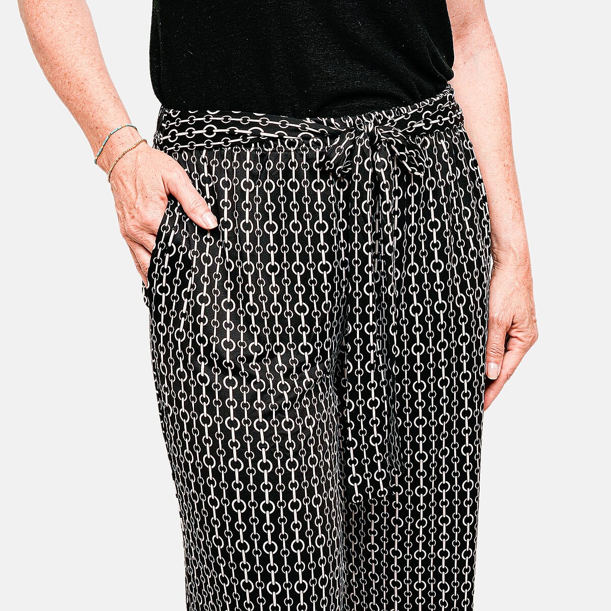 Joi De Vivre Chain Print 30 Black/Tan Pants with Sash and Pockets -XL image number 4