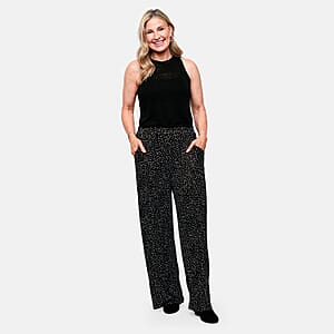 Joi De Vivre Pin Dot 30 Black/Eggshell Pants with Pleats and Pockets -M