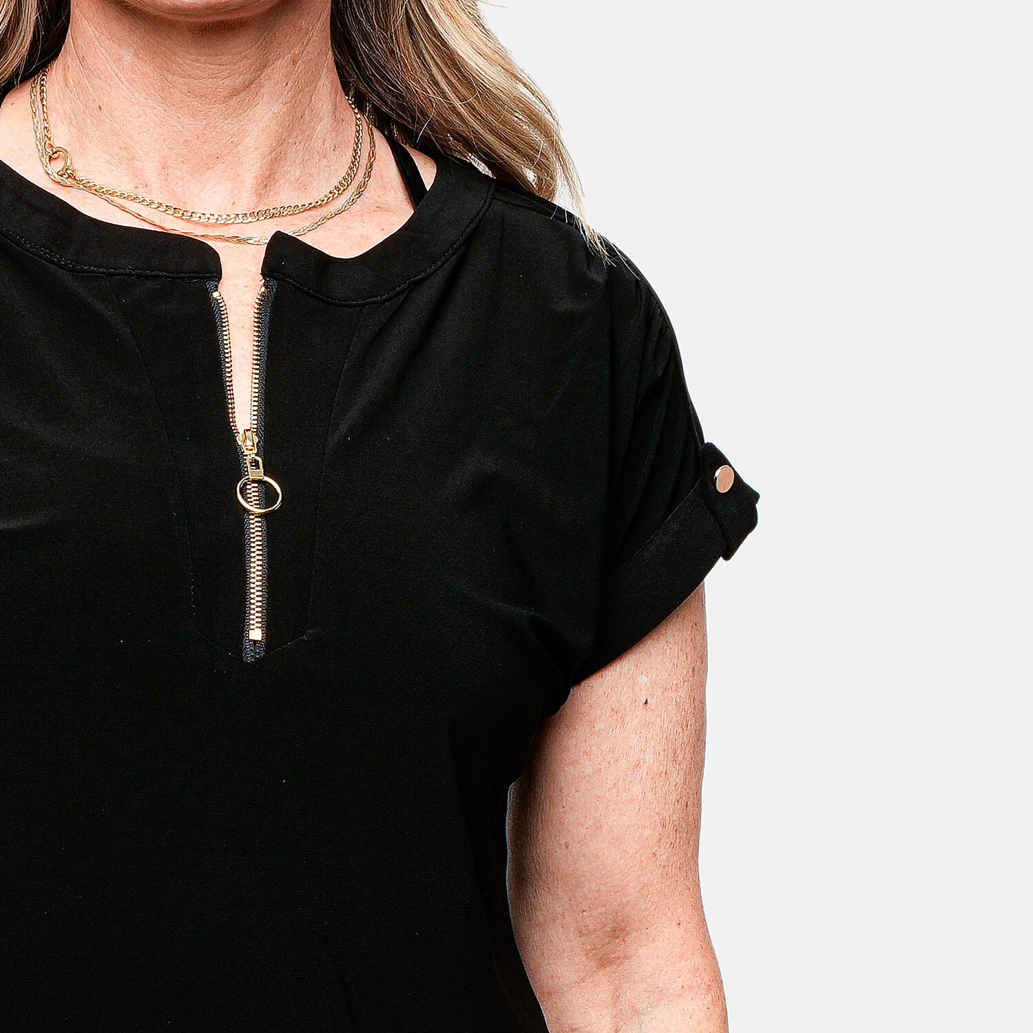 Joi De Vivre Black Zipper S/S Knit Top-L