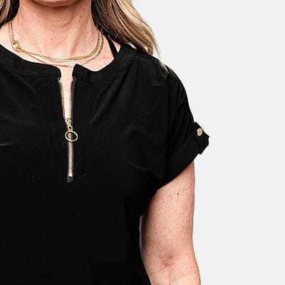 Joi De Vivre Black Zipper S/S Knit Top-L