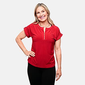 Joi De Vivre Red Zipper S/S Knit Top-M