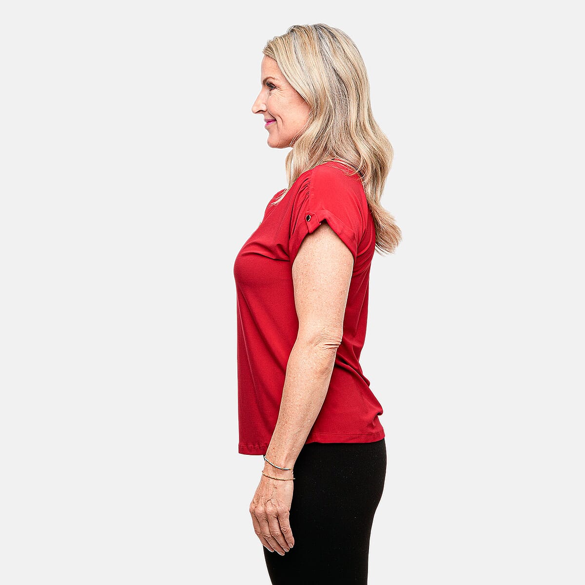 Joi De Vivre Red Zipper S/S Knit Top-M image number 2