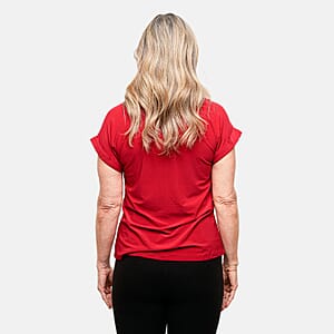 Joi De Vivre Red Zipper S/S Knit Top-M