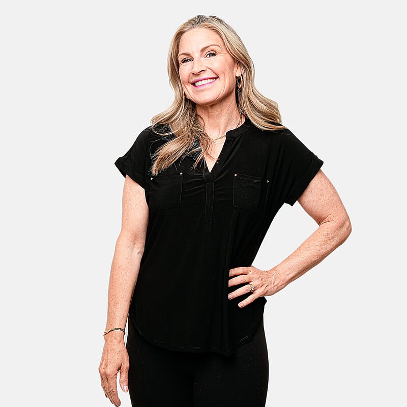 Joi De Vivre Black Knit Top With 2 Front Pockets-L
