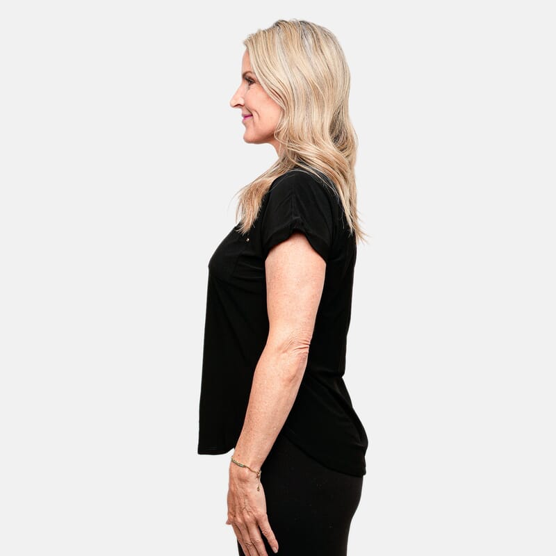Joi De Vivre Black Knit Top With 2 Front Pockets-L