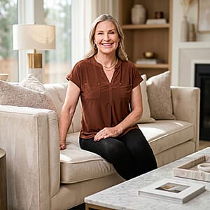 Joi De Vivre Coffee Knit Top With 2 Front Pockets-L