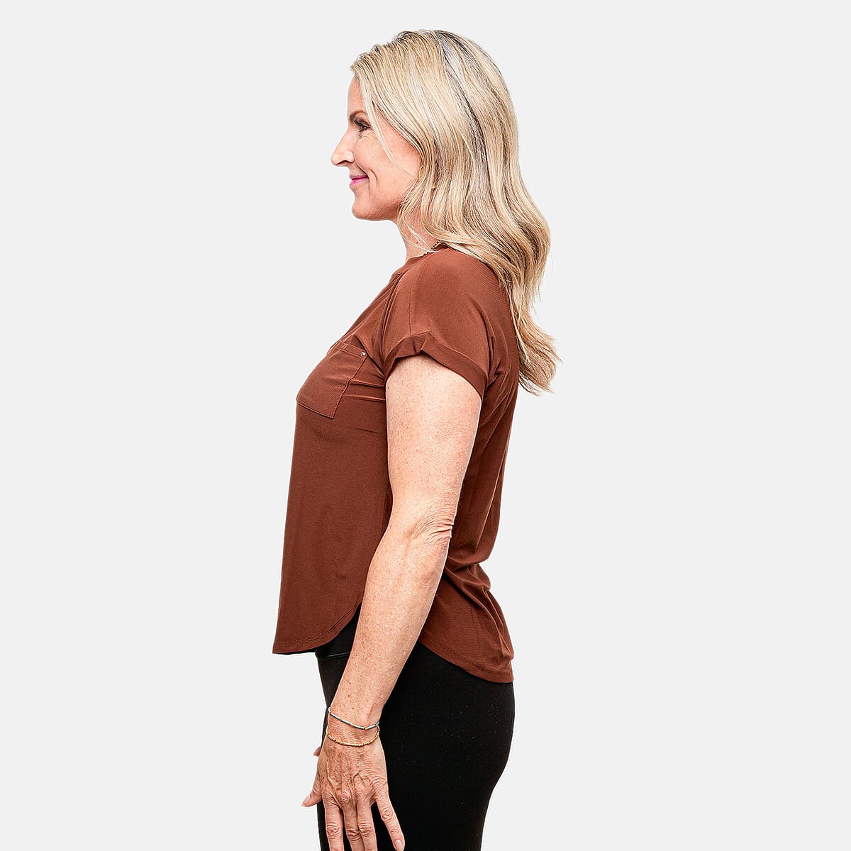 Joi De Vivre Coffee Knit Top With 2 Front Pockets-M image number 2