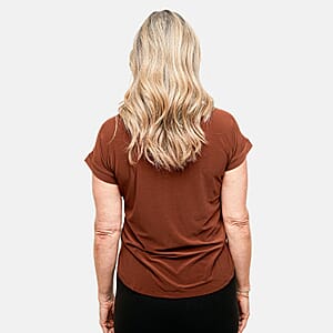 Joi De Vivre Coffee Knit Top With 2 Front Pockets-M