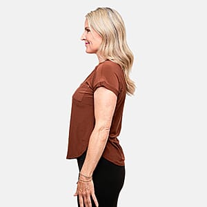 Joi De Vivre Coffee Knit Top With 2 Front Pockets-XL