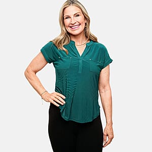 Joi De Vivre Teal Knit Top With 2 Front Pockets-M