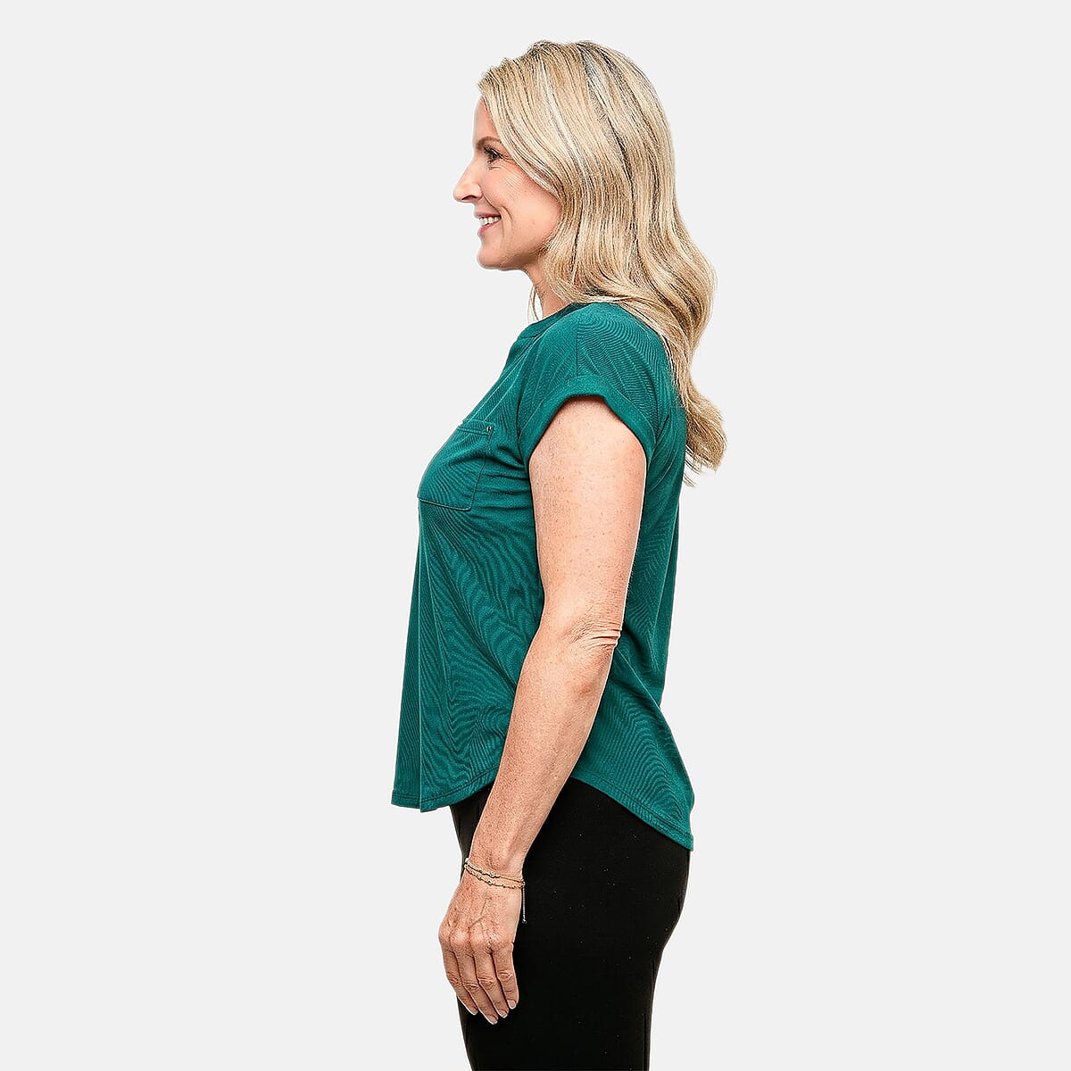 Joi De Vivre Teal Knit Top With 2 Front Pockets-M image number 2