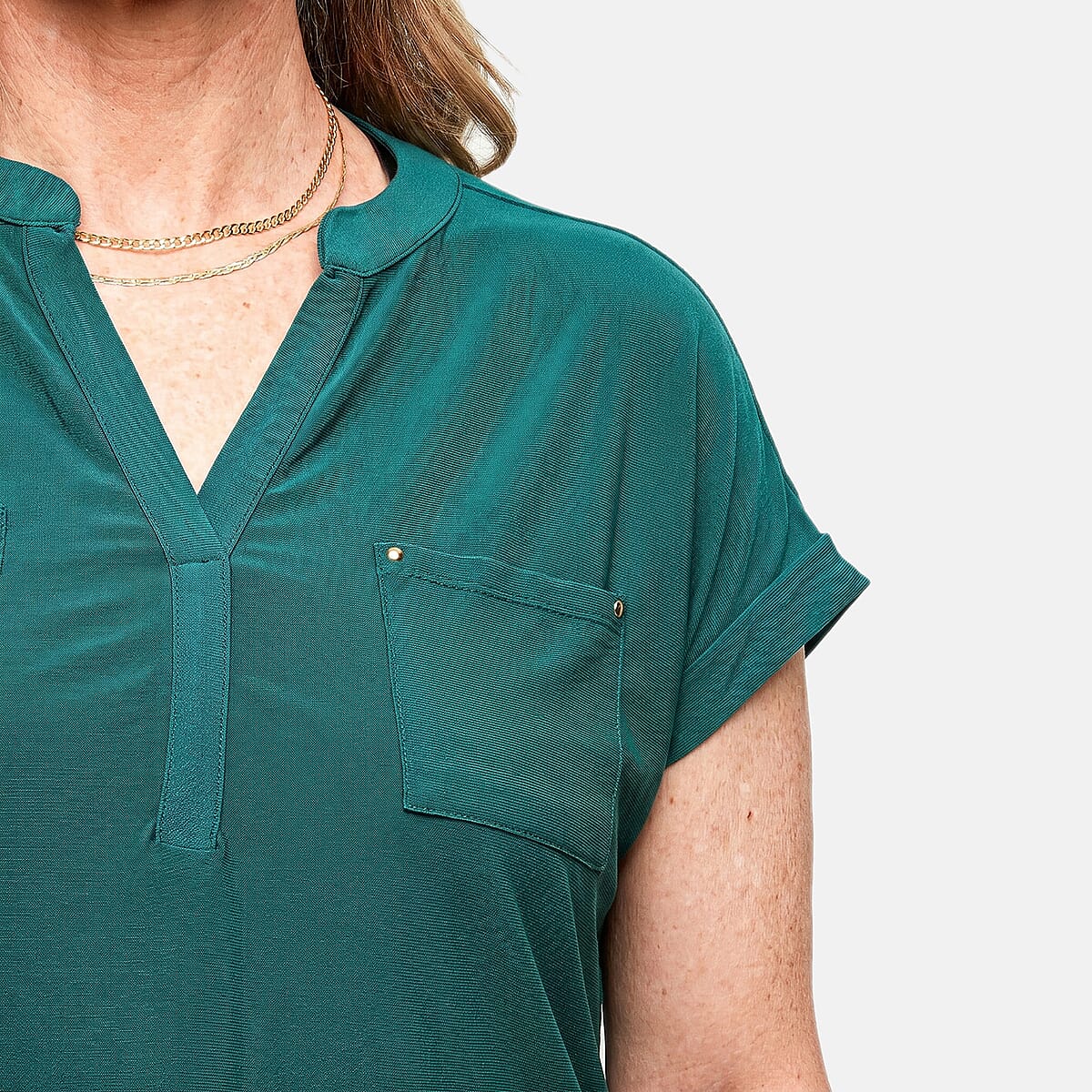 Joi De Vivre Teal Knit Top With 2 Front Pockets-M image number 4
